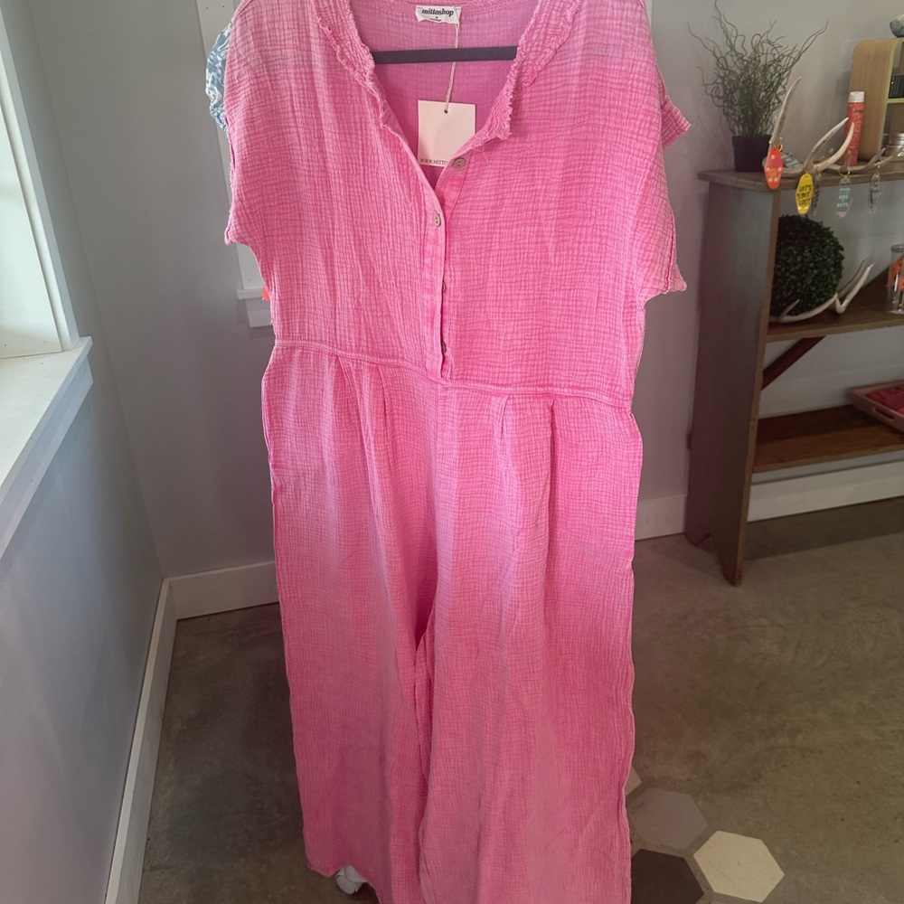 Pink Button-Up Jumpsuit